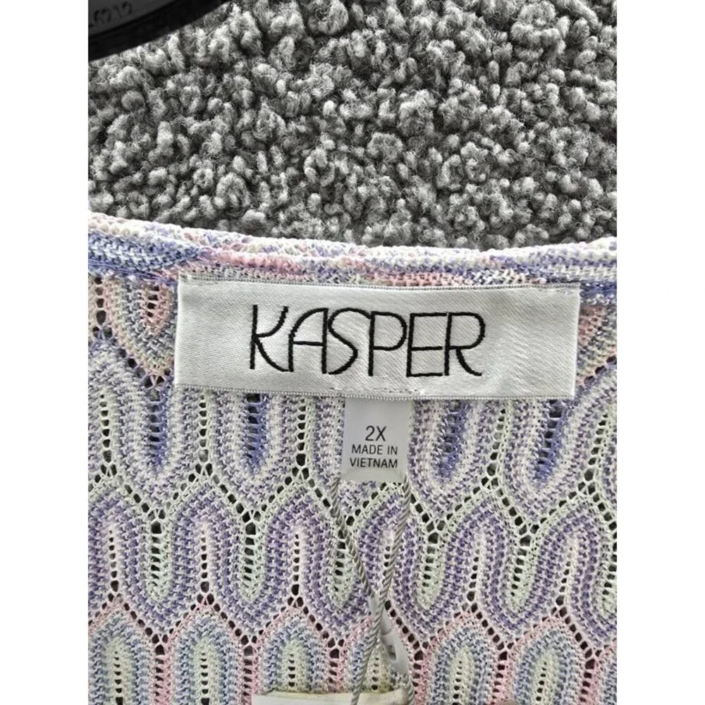 Kasper Plus Size Chevron-Knit Tie-Front Cardigan Women's 2X Blue Lotus Multi